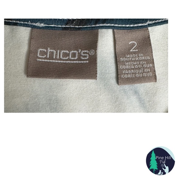 Chicos Tunic Top Size 2 US Large Teal Brown Asymmetrical Herringbone 3/4 Sleeves - Picture 4 of 8